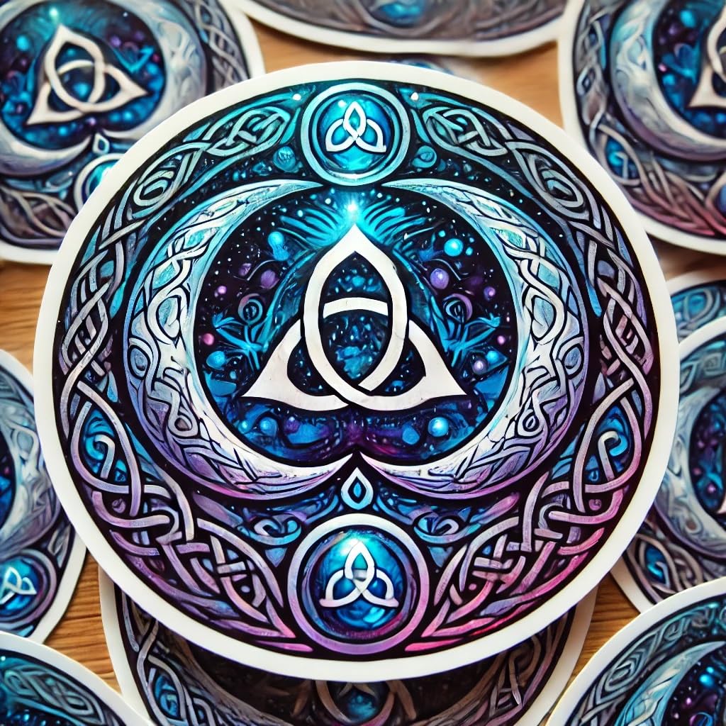 Vinyl sticker: Mystical Glow Triple Moon Triquetra Sticker for Laptop, Wall, Car, Window, Waterproof Decal for Auto, Bumper, Water Bottles, and More