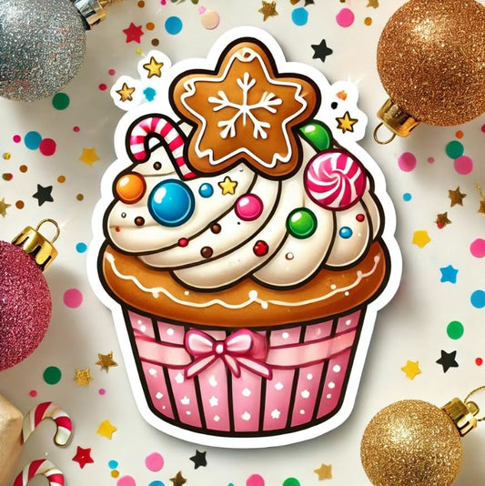 Vinyl sticker: Gingerbread Cupcake Cookie Sticker for Laptop, Wall, Car, Window, Bumper, Decal, Waterproof Auto, and Water Bottle