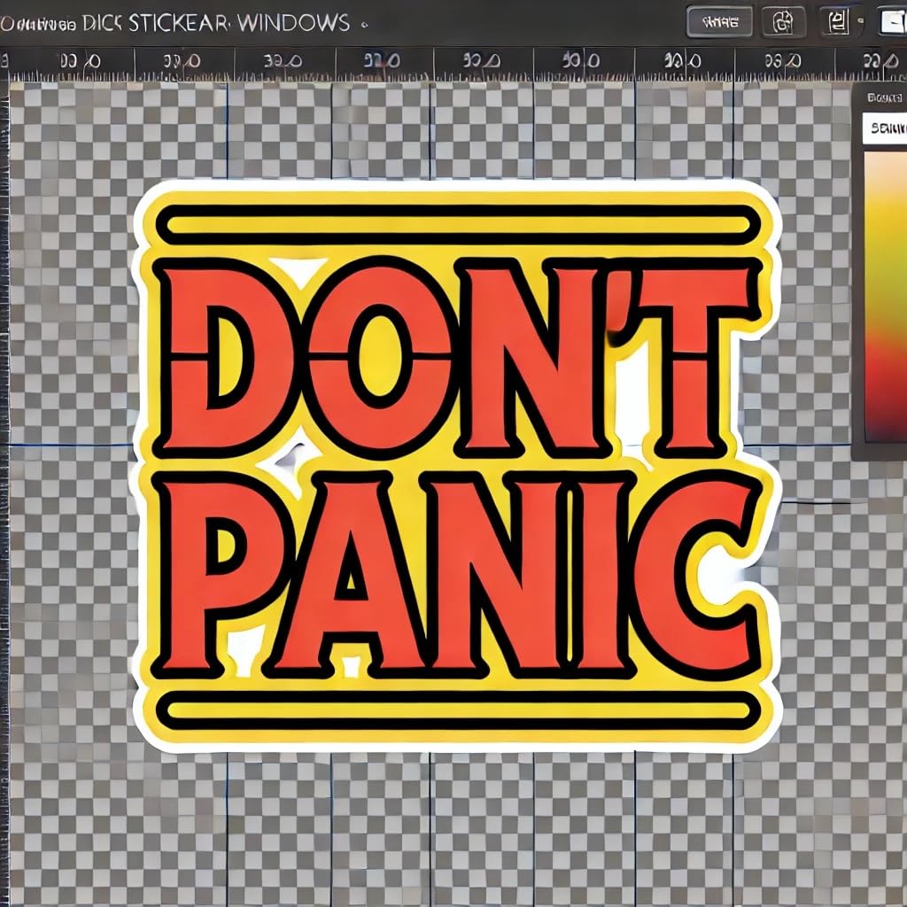 Vinyl sticker: "Don't Panic' Sticker Decal for Car, Window, Bumper, Truck - Bold Red Text with Yellow Outline - Waterproof and Durable"