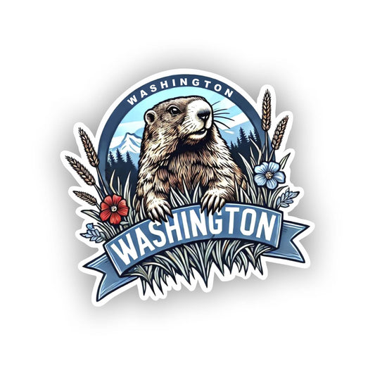 Vinyl sticker: Olympic Marmot Summer Meadow Sticker Decal for Laptop, Wall, Car, Window, Waterproof Bumper Auto Truck Water Bottle