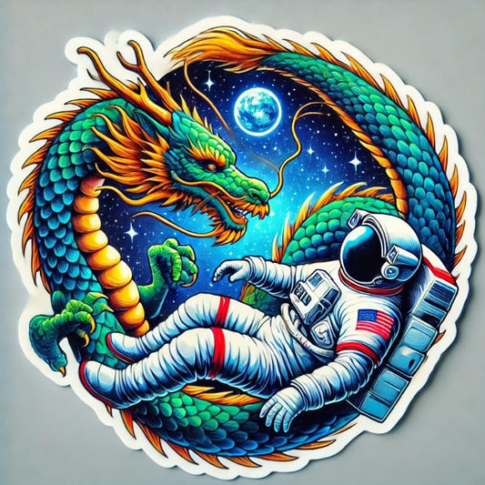 Vinyl sticker: Astronaut and Dragon Mythical Space Adventure Sticker for Laptop, Wall, Car, Window, Bumper, Truck, Waterproof Decal (6)