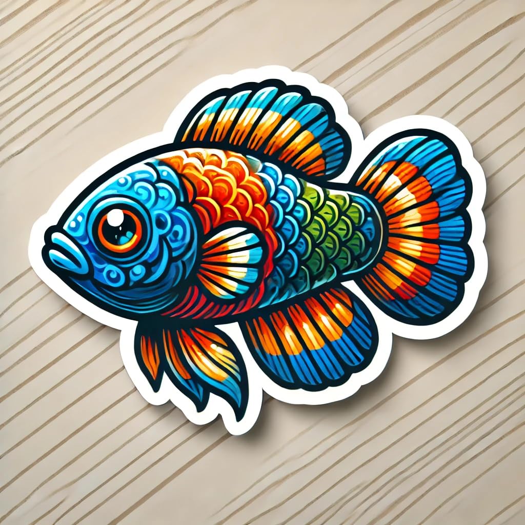 Vinyl sticker: Colorful Fish with Bold Outlines Laptop Wall Car Window Bumper Sticker Decal for Truck Waterproof Auto Water Bottle