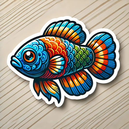 Vinyl sticker: Colorful Fish with Bold Outlines Laptop Wall Car Window Bumper Sticker Decal for Truck Waterproof Auto Water Bottle