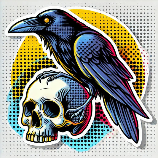 Vinyl sticker: Pop Art Raven Crow on Skull Laptop Wall Car Window Bumper Sticker Decal Truck Waterproof Auto Water Bottle