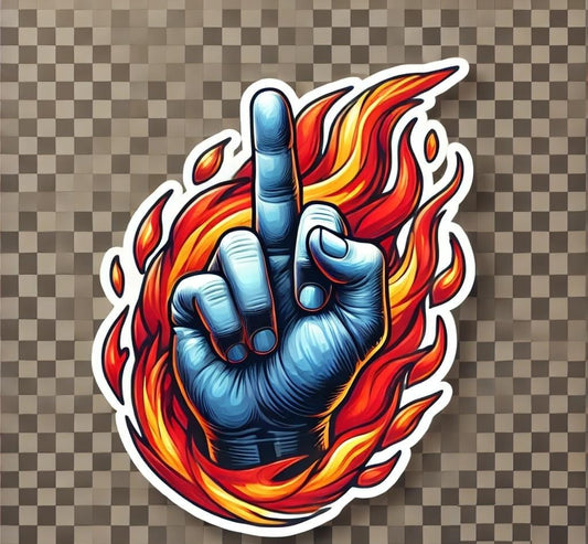 Vinyl sticker: Crossed Fingers and Flames Vinyl Decal for Laptop, Wall, Car Window, Bumper, Truck, Waterproof Auto and Water Bottle Sticker