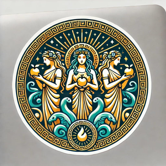 Vinyl sticker: Laptop Wall Car Window Bumper Sticker Decal - Hesperides with Radiant Motif and Golden Apples Waterproof Vinyl for Auto and Water Bottle