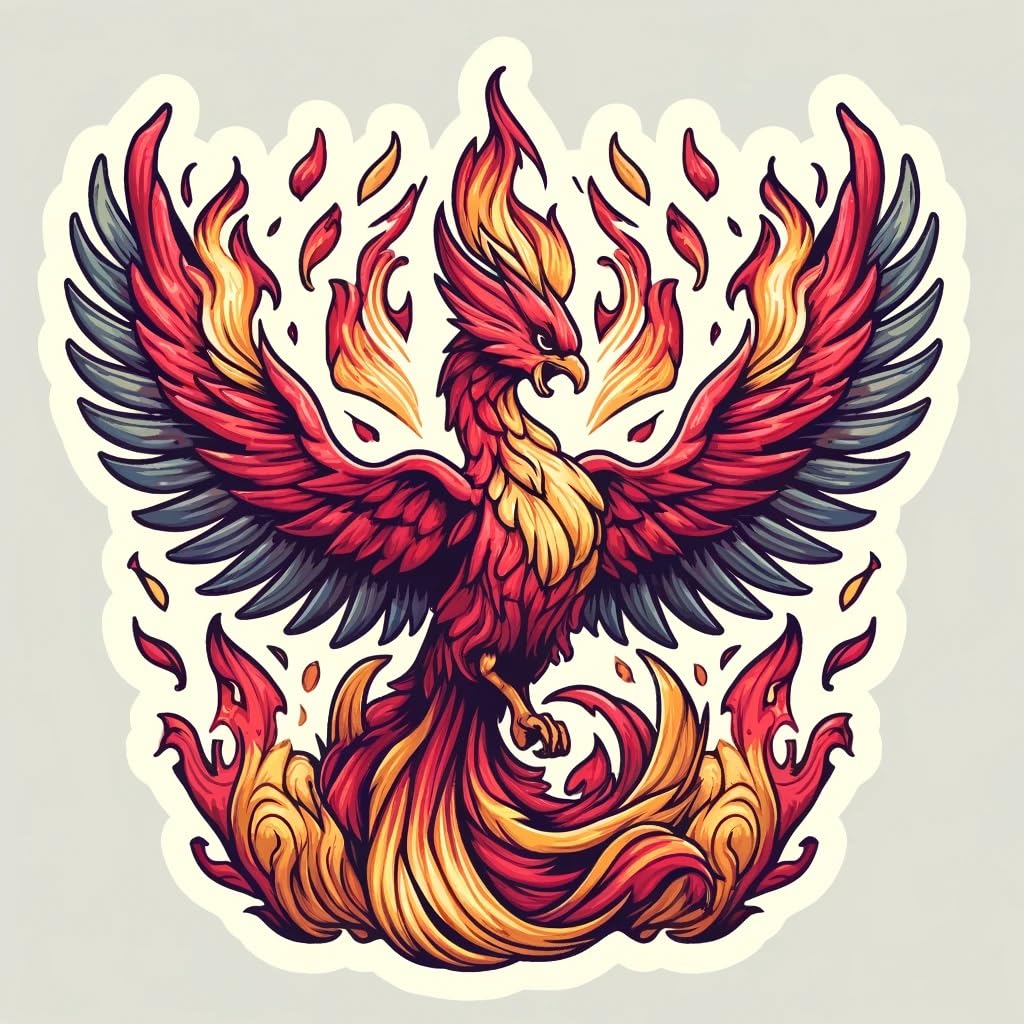 Vinyl sticker: Phoenix Rising Retro-Style Sticker for Laptop, Wall, Car, Window, Bumper, Waterproof Decal for Trucks and Water Bottles