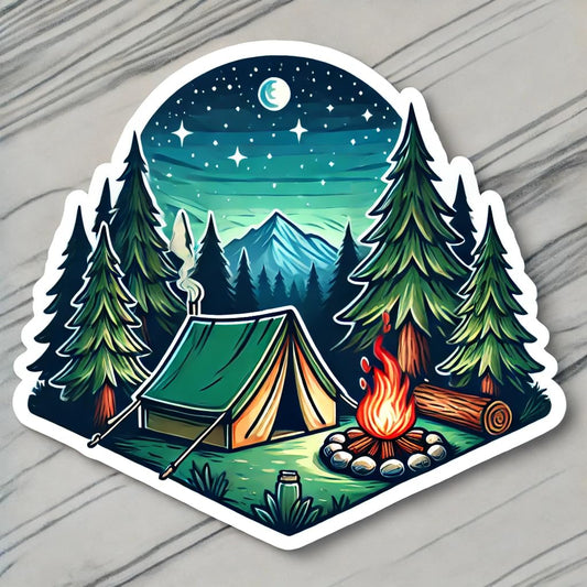 Vinyl sticker: Outdoor Camping Tent Sticker for Laptop, Wall, Car, Window, Bumper, Decal for Truck, Waterproof Auto Sticker for Water Bottle, Durable Vinyl Camper Decor