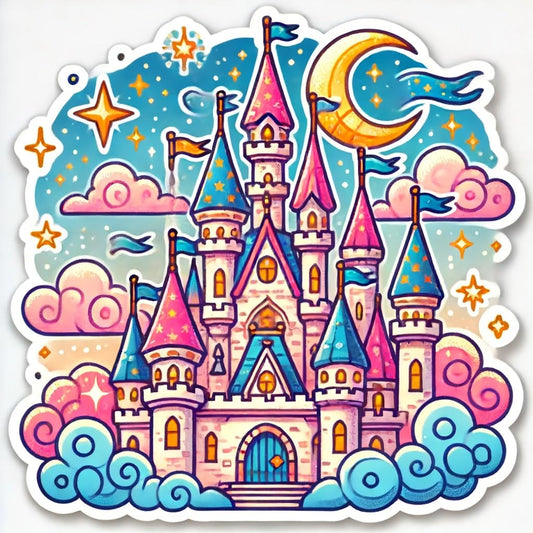 Vinyl sticker: Fantasy Castle with Turrets and Flags Sticker Decal for Laptop, Wall, Car, Window, Bumper, Truck, Waterproof Auto, Water Bottle