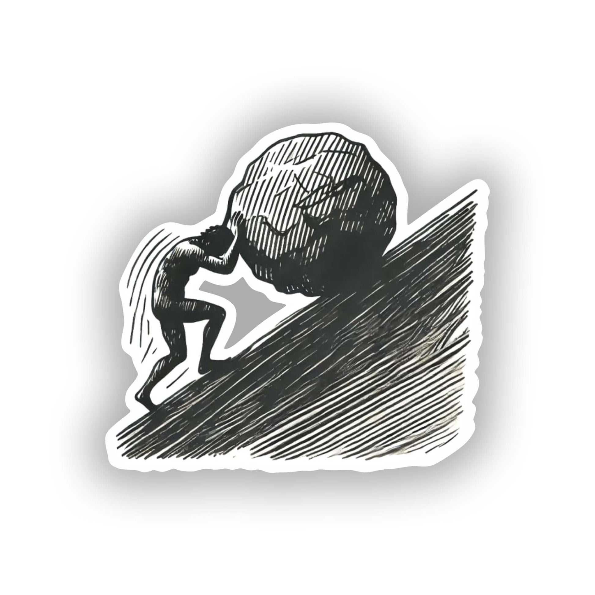 Vinyl sticker: Waterproof Minimalistic Sisyphus Sticker for Laptop, Wall, Car, Window, Bumper, Truck, and Water Bottle Decal with Unique Contour Shape (4)