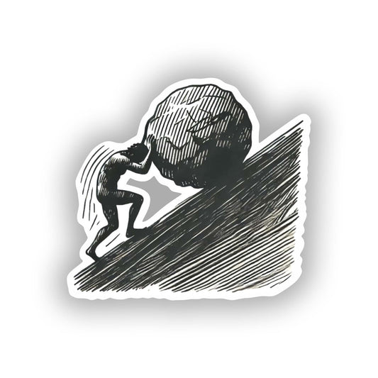 Vinyl sticker: Waterproof Minimalistic Sisyphus Sticker for Laptop, Wall, Car, Window, Bumper, Truck, and Water Bottle Decal with Unique Contour Shape (4)