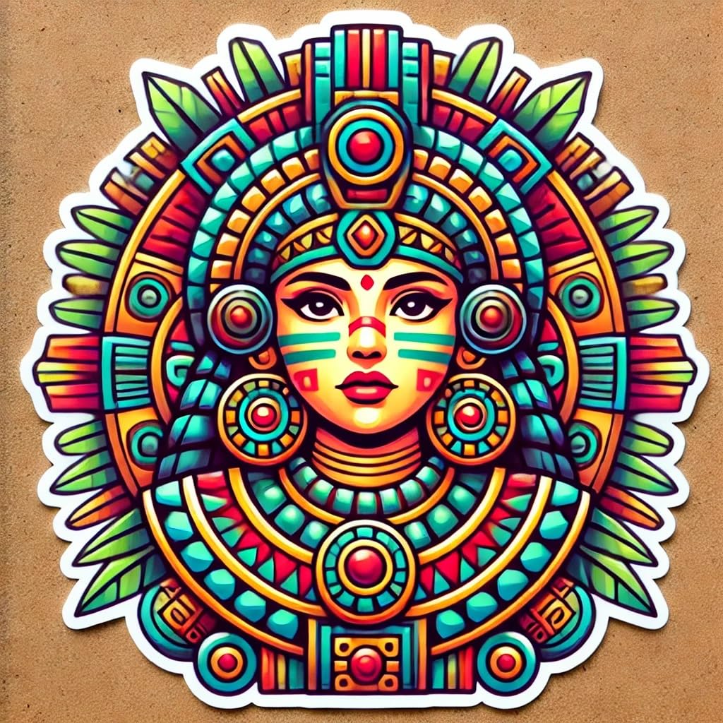 Vinyl sticker: Aztec Goddess Vinyl Sticker for Laptop, Wall, Car, Window, Bumper, Waterproof, Truck, Auto, Water Bottle – Intricate Geometric Design