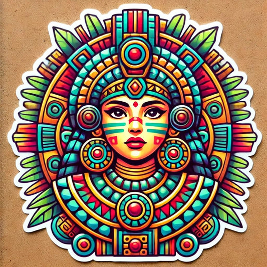 Vinyl sticker: Aztec Goddess Vinyl Sticker for Laptop, Wall, Car, Window, Bumper, Waterproof, Truck, Auto, Water Bottle – Intricate Geometric Design