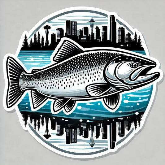 Vinyl sticker: Steelhead Trout Decal for Laptop, Wall, Car, Window, Bumper, Sticker with City Skyline, Waterproof Auto Truck Vinyl for Water Bottles (4)