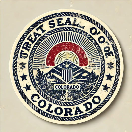 Vinyl sticker: Vintage Colorado State Seal Sticker for Laptop, Car, Window, Bumper, Waterproof Decal, Auto, Truck, Water Bottle