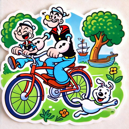 Vinyl sticker: Popeye and Tintin Bicycle Adventure Laptop Wall Car Window Bumper Sticker Decal Waterproof Auto Water Bottle