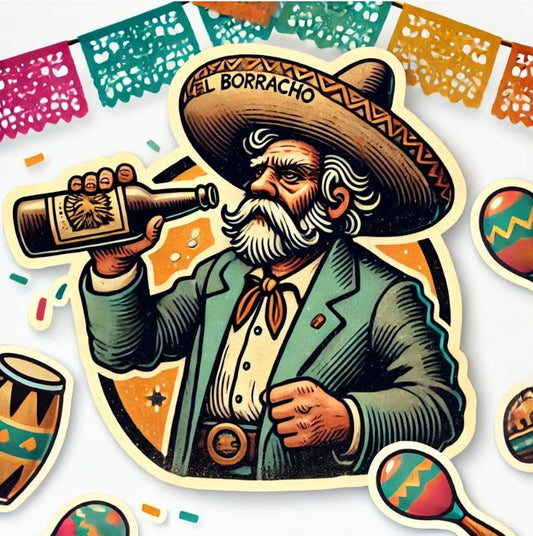 Vinyl sticker: El Borracho Retro Sticker Decal – Vintage Mexican Lotería Design for Laptop, Wall, Car, Window, Bumper, Truck, Waterproof, Auto, Water Bottle