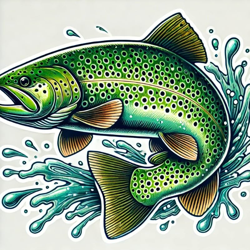 Vinyl sticker: Green Trout Majestic Leap Laptop Wall Car Window Bumper Sticker Decal Truck Waterproof Auto Water Bottle (6)