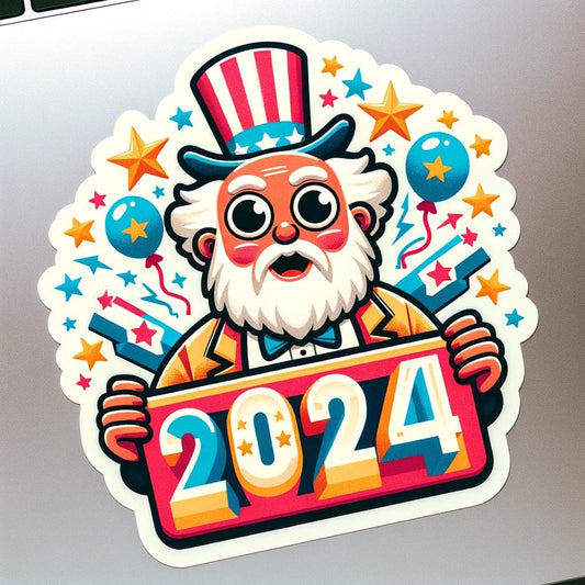 Vinyl sticker: 2024 USA Elections Funny Cartoon John Adams Vote Sticker Decal for Laptop, Wall, Car, Window, Bumper, Truck, Waterproof, Auto, Water Bottle (4)