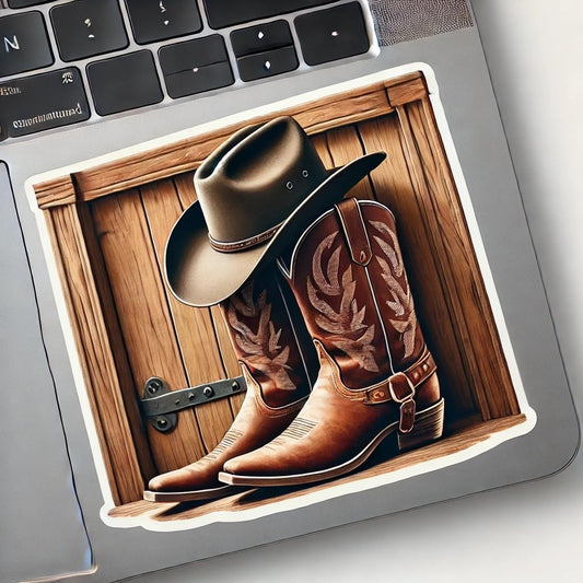 Vinyl sticker: Cowboy Hat Boots and Saloon Door Laptop Wall Car Window Bumper Sticker Decal Truck Waterproof Auto Water Bottle