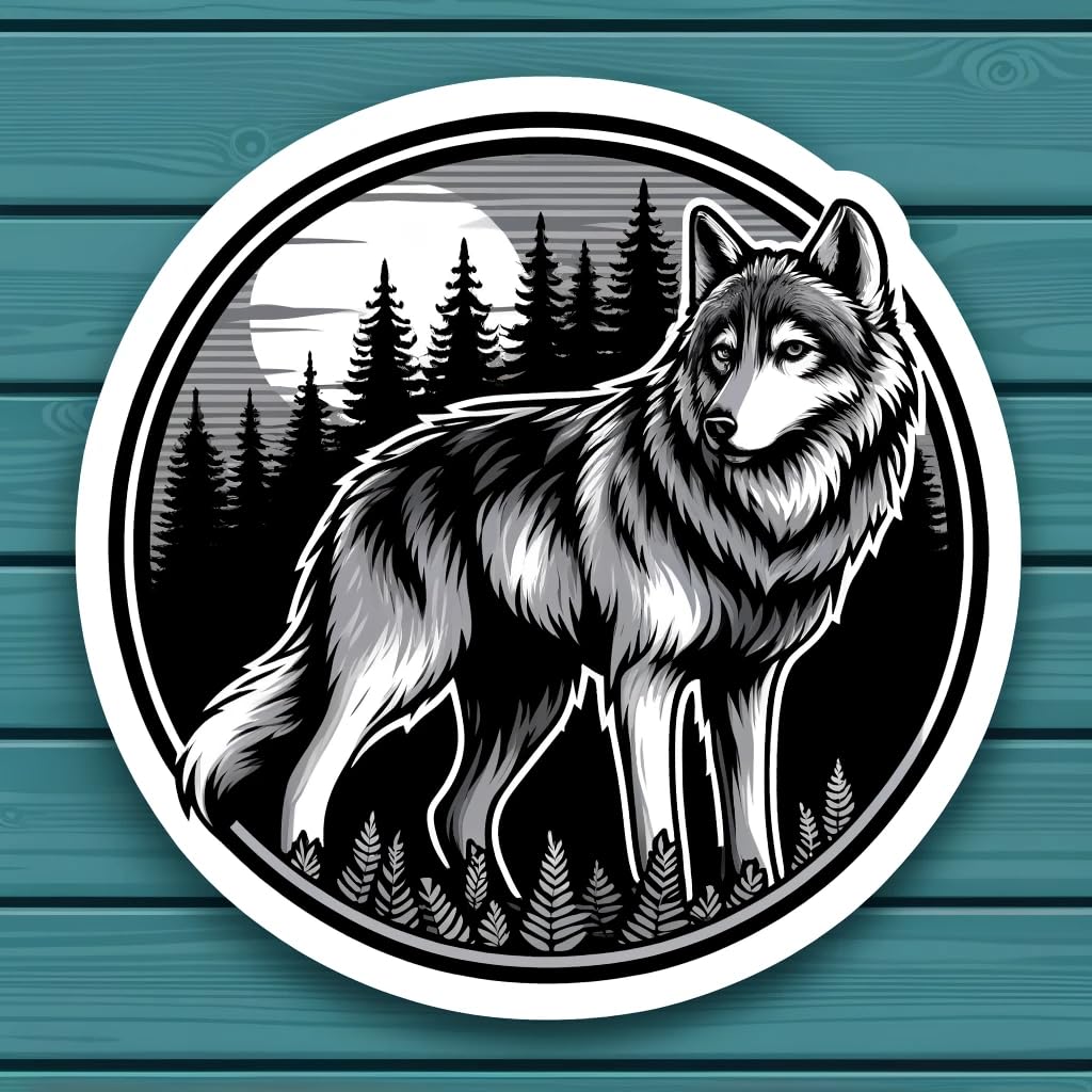 Vinyl sticker: Wolf with Forest Background Sticker for Laptop, Wall, Car, Window, Bumper, Waterproof Vinyl Decal for Truck, Auto, Water Bottle (8)