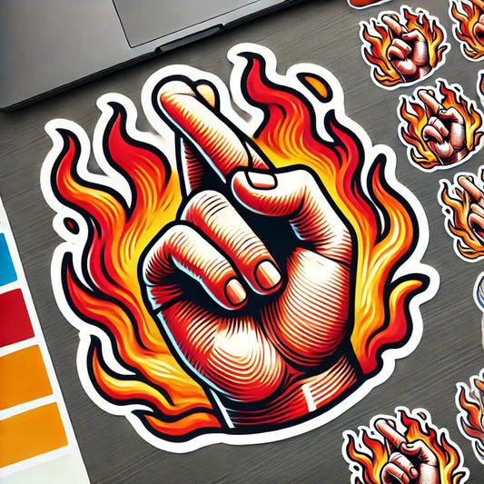 Vinyl sticker: Crossed Fingers and Flames Sign Vinyl Sticker for Laptop, Wall, Car, Window, Bumper, Truck, Waterproof Auto, and Water Bottle Decoration