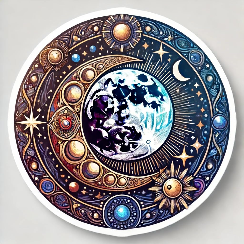 Vinyl sticker: Mystical Moon with Phases Sticker Decal for Laptop, Wall, Car, Window, Bumper, Truck, Waterproof Auto, Water Bottle