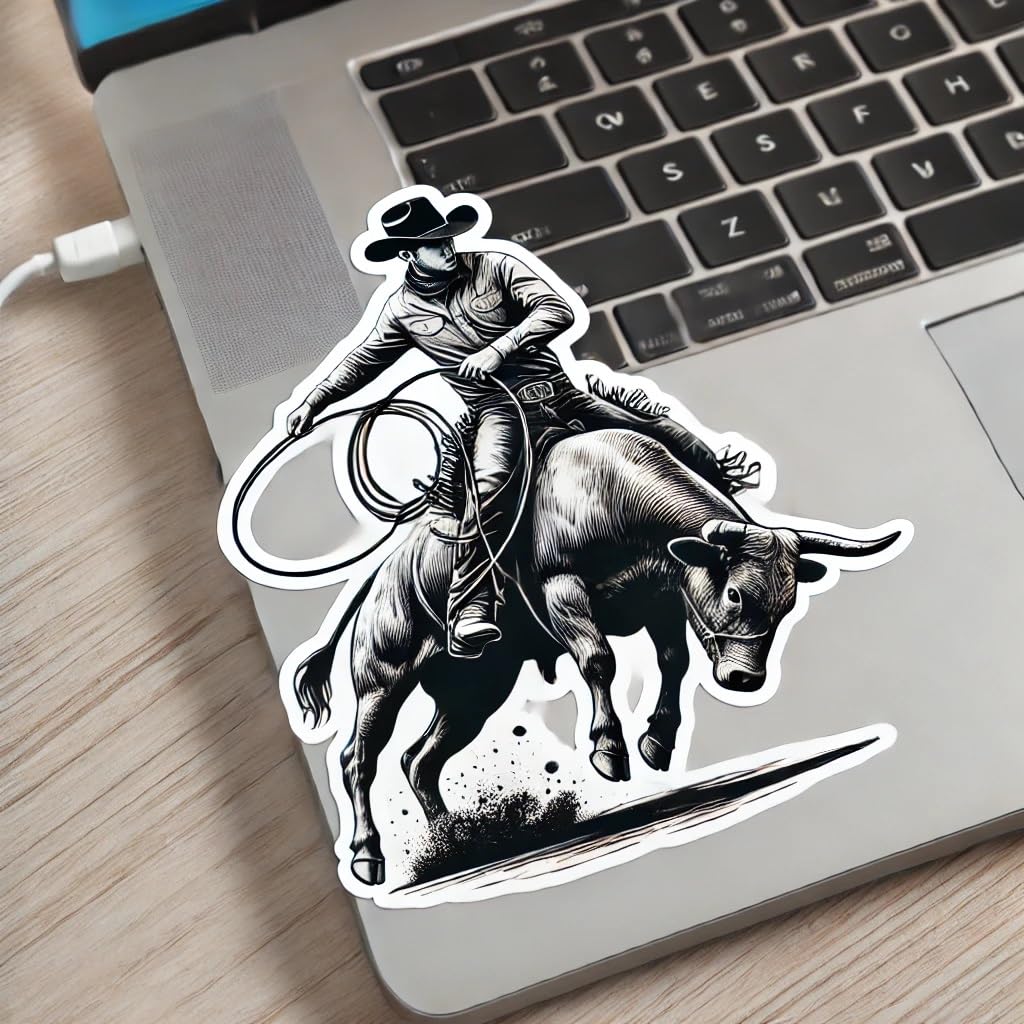 Vinyl sticker: Cowboy Lassoing Calf Rodeo Laptop Wall Car Window Bumper Sticker Decal Truck Waterproof Auto Water Bottle