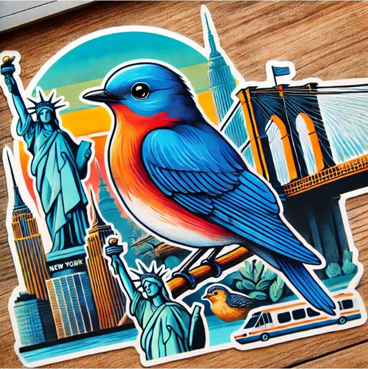 Vinyl sticker: Eastern Bluebird Iconic NYC Landmarks Sticker – Laptop Wall Car Window Bumper Decal Truck Waterproof Auto Water Bottle