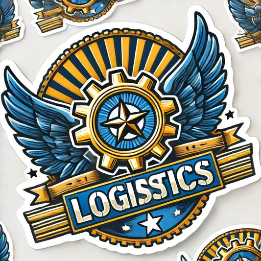 Vinyl sticker: Classic Logistics Emblem Sticker - Vibrant Vinyl Decal for Laptop, Wall, Car, Window, Bumper, Truck, Water Bottle - Gear and Wings Design