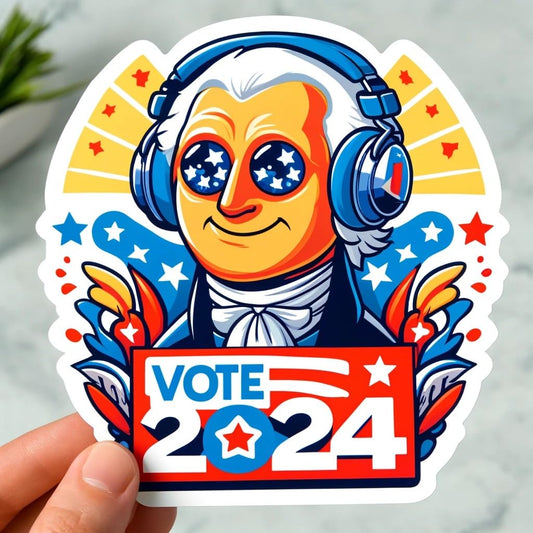 Vinyl sticker: 2024 USA Elections Funny Cartoon James Madison Vote Sticker Decal for Laptop, Wall, Car, Window, Bumper, Truck, Waterproof, Auto, Water Bottle.Unique and Humorous Design.