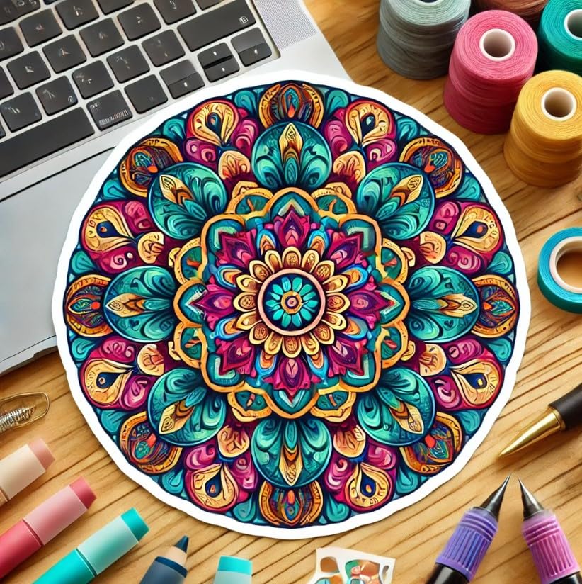 Vinyl sticker: Mandala Sticker Decal for Laptop, Wall, Car, Window, Bumper, Truck, Waterproof Auto, and Water Bottle – Vibrant, Colorful, and Intricate Design