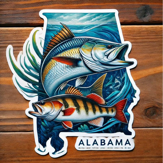Vinyl sticker: Atlantic Tarpon and Largemouth Bass Alabama Wildlife Symbol Laptop Wall Car Window Bumper Sticker Decal Waterproof Auto Water Bottle Scenic Aquatic Design (4)