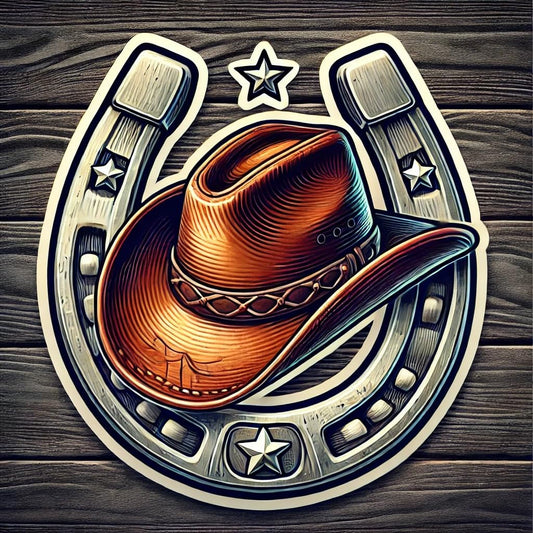 Vinyl sticker: Cowboy Hat and Horseshoe Vinyl Sticker for Laptop, Wall, Car, Window, Bumper, Truck, Waterproof Decal, Water Bottle Decor