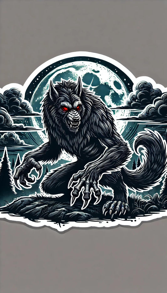 Vinyl sticker: Gothic Werewolf Sticker for Laptop, Wall, Car, Window, Bumper, Truck - Eerie Design with Dark and Spooky Background