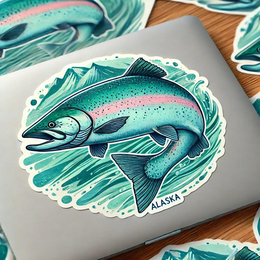Vinyl sticker: Alaska Chinook Salmon Laptop Wall Car Window Bumper Sticker Decal Truck Waterproof Auto Water Bottle Watercolor Design