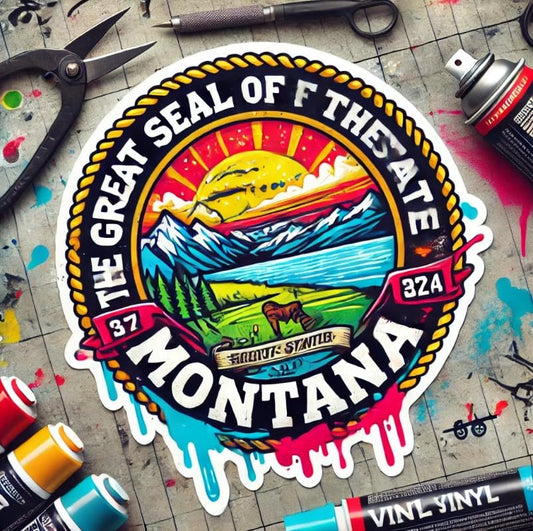 Vinyl sticker: Montana State Seal Graffiti Sticker for Laptop, Wall, Car, Window, Bumper, Decal, Truck, Waterproof, Auto, Water Bottle – Urban Street Art Style (4)