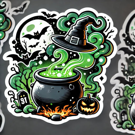 Vinyl sticker: Witch's Cauldron Halloween Sticker - Bubbling Green Potion, Waterproof Vinyl Decal for Laptop, Wall, Car, Window, Bumper, Truck, and Water Bottle (8)