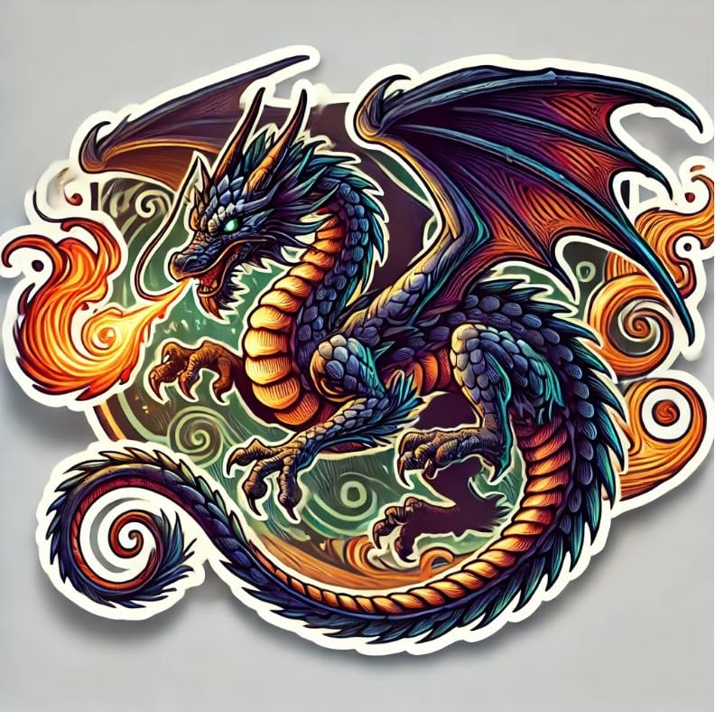 Vinyl sticker: Dragon Car, Laptop, Wall, Window, Bumper Sticker – Detailed Dragon in Flight with Fiery Accents, Waterproof Decal for Auto, Water Bottles, and Trucks (4)