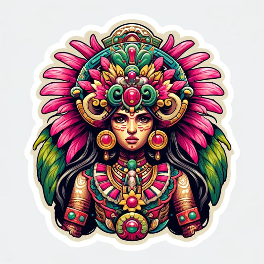 Vinyl sticker: Aztec Goddess Xochiquetzal Sticker - Beautiful Human Form Goddess Decal for Laptop, Wall, Car, Window, Bumper, Water Bottle, and More