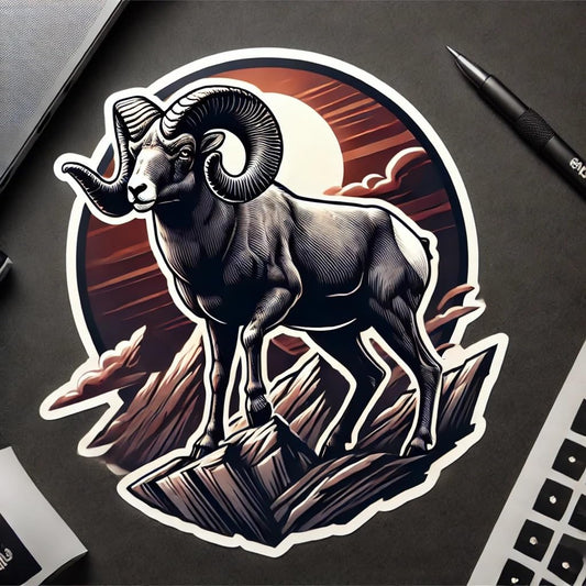 Vinyl sticker: Fierce Bighorn Sheep Sticker for Laptop, Car, Window, Bumper, Waterproof Decal, Auto, Truck, Water Bottle