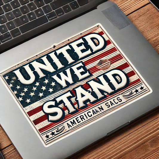 Vinyl sticker: "United We Stand" Patriotic Sticker Decal for Laptop, Wall, Car, Window, Bumper, Truck, Waterproof Auto, and Water Bottle
