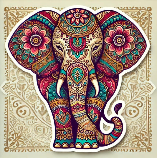 Vinyl sticker: Floral Mandala Indian Elephant Sticker for Laptop, Wall, Car Window, Bumper, Waterproof Truck Decal, Auto Water Bottle Decor