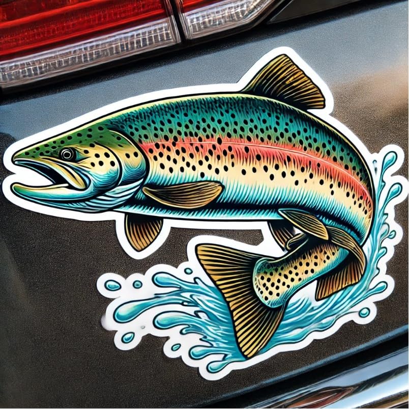 Vinyl sticker: Colorful Atlantic Salmon Waterproof Laptop Wall Car Window Bumper Sticker Decal Truck Auto Water Bottle (6)