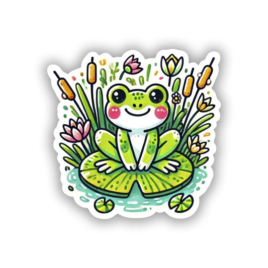 Vinyl sticker: Cute Frog Sitting on Lily Pad Sticker Decal for Laptop, Wall, Car, Window, Bumper, Truck, Waterproof Auto, Water Bottle (4)