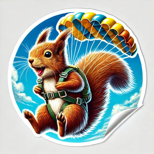 Vinyl sticker: Adventure Skydiving Squirrel Laptop Wall Car Window Bumper Sticker Decal - Realistic Squirrel Parachuting Design - Waterproof and Durable for Auto, Truck, Water Bottle, More