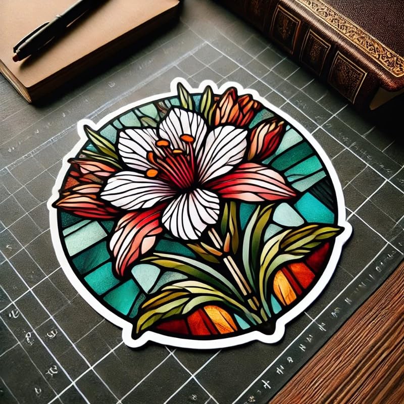Vinyl sticker: Bitterroot Stained Glass Sticker for Laptop, Wall, Car, Window, Bumper, Decal, Truck, Waterproof, Auto, Water Bottle