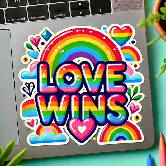 Vinyl sticker: "Love Wins" Rainbow Sticker Decal for Laptop, Wall, Car, Window, Bumper, Truck, Waterproof Auto, and Water Bottle
