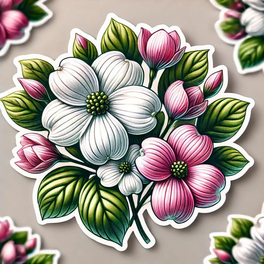 Vinyl sticker: Dogwood Blossom Vinyl Sticker – Laptop, Wall, Car, Window, Bumper, Decal, Truck, Waterproof, Auto, Water Bottle