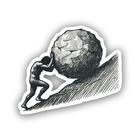 Vinyl sticker: Waterproof Lightly Sketched Sisyphus Sticker for Laptop, Wall, Car, Window, Bumper, Truck, and Water Bottle Decal with Unique Contour Shape